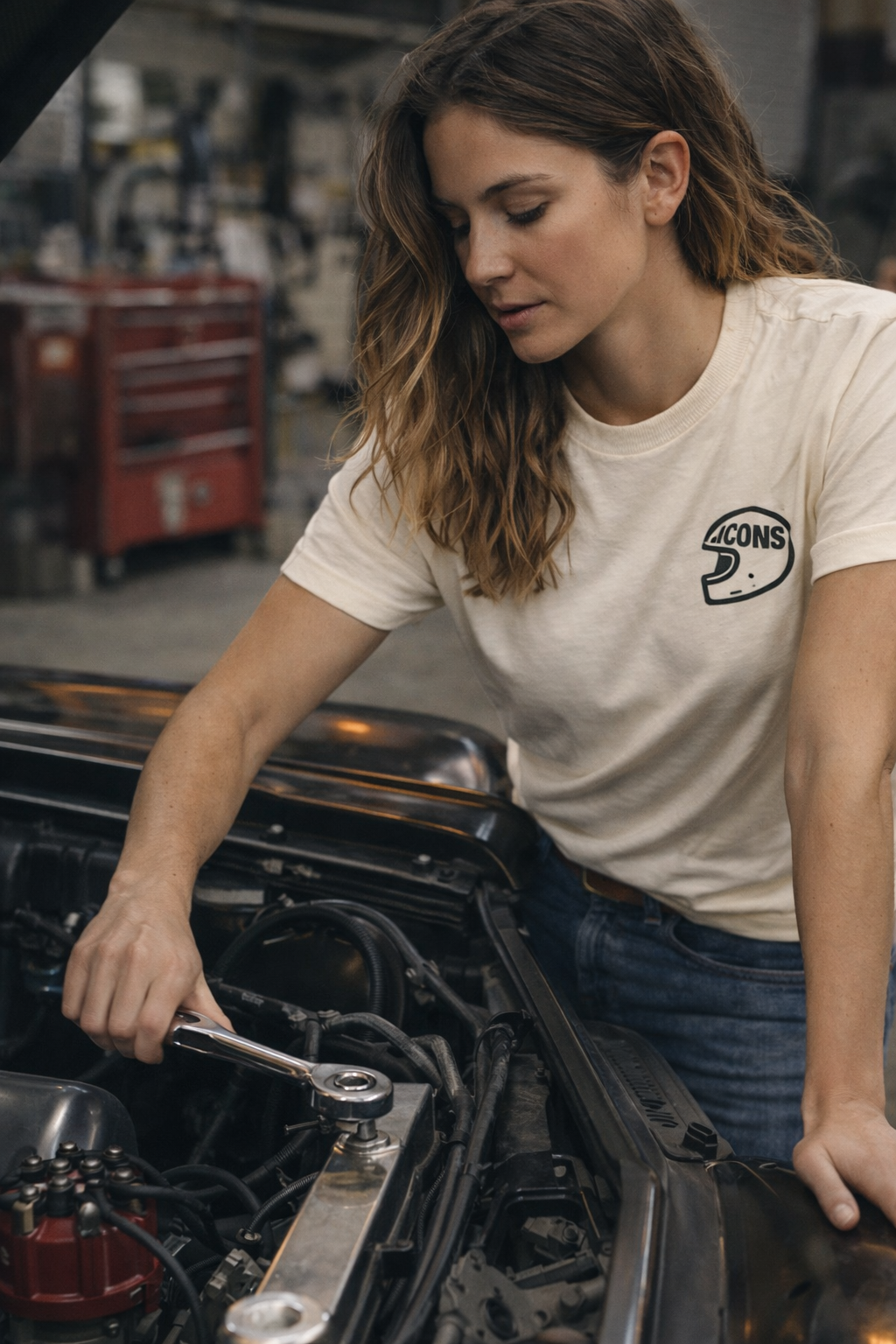 Polera ICONS orgánica HELMET BLANCO